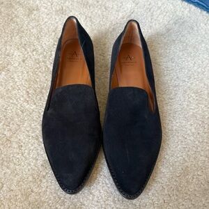 Aquatalia Black Suede Pointed Slip-On Loafers